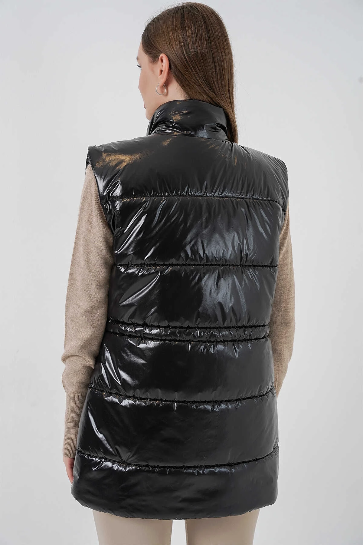 Kadın Siyah Parlak Astarlı Şişme Yelek HZL25W-BD152181