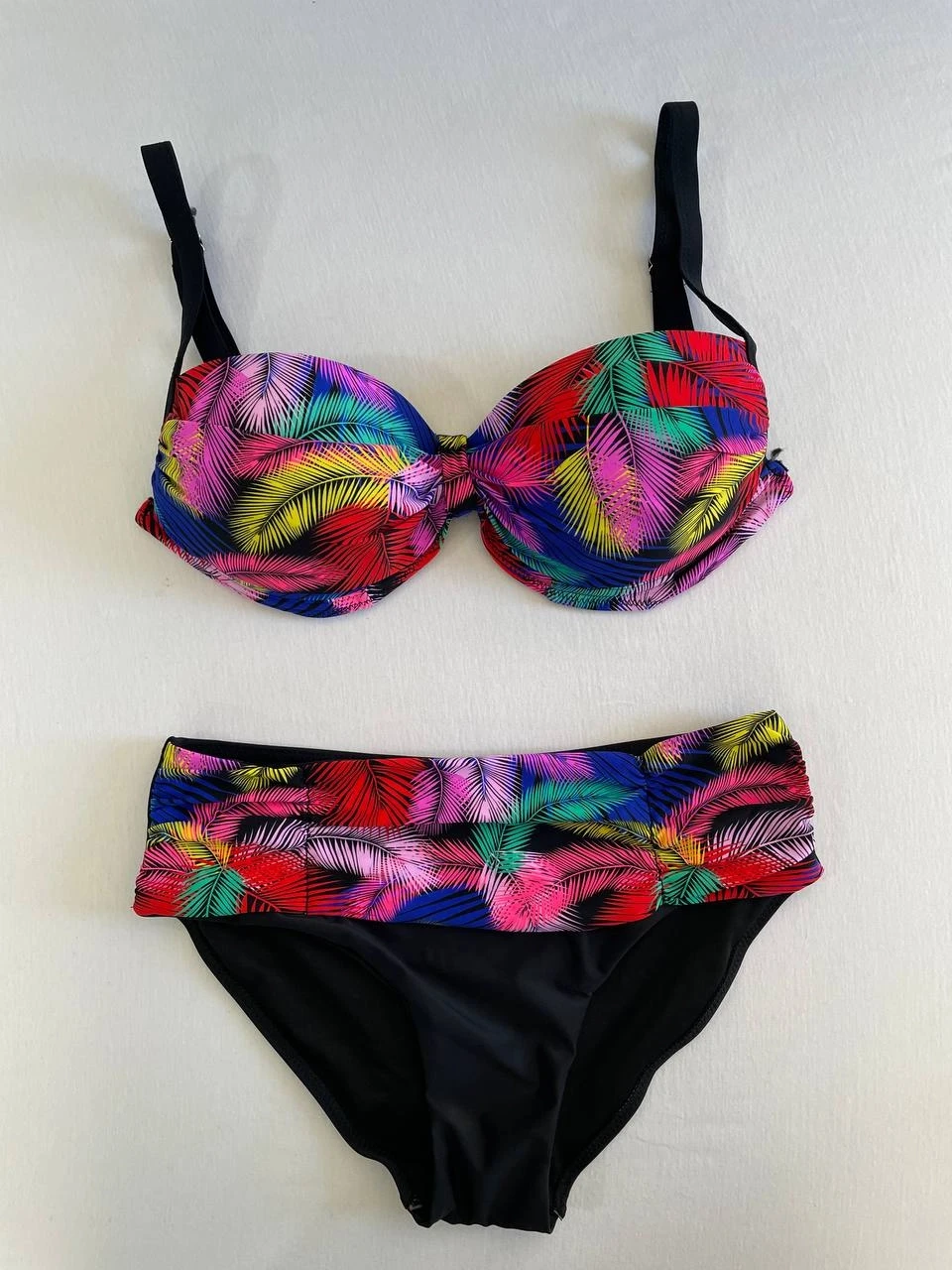 Kadın Siyah Sarı Kırmızı Çok Renk Desenli  Astarlı Büyük Beden Bikini Takımı HZL25S-LC06