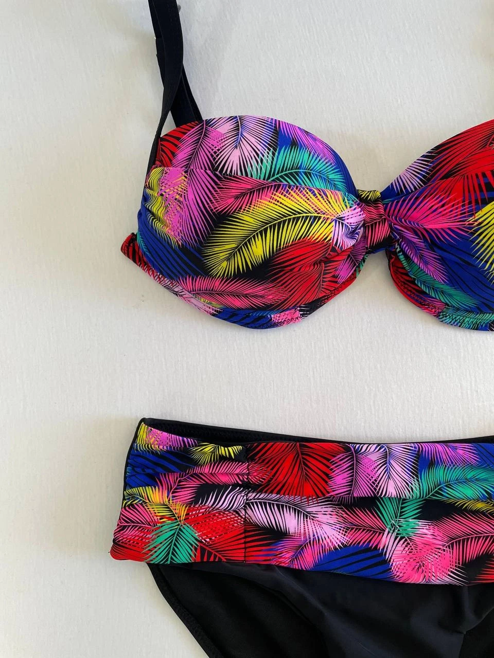 Kadın Siyah Sarı Kırmızı Çok Renk Desenli  Astarlı Büyük Beden Bikini Takımı HZL25S-LC06