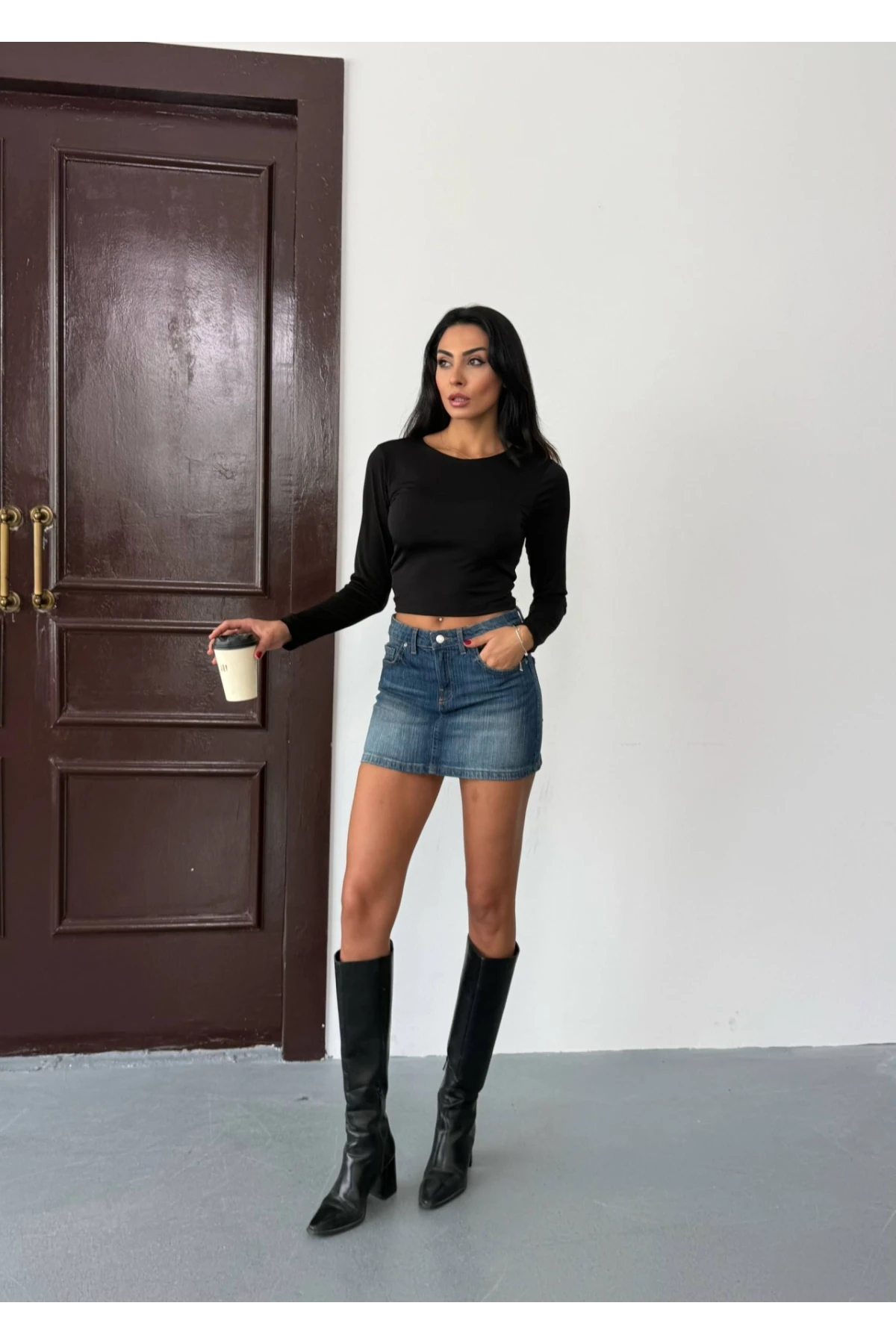 Kadın Siyah Sırt Dekolteli  Uzun Kollu Sandy Bluz HZL25W-FRY123381