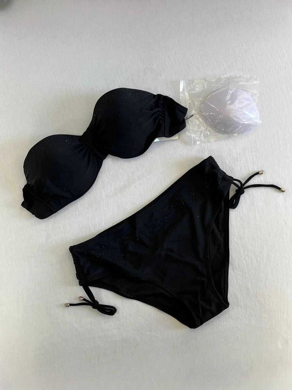 Kadın Siyah Taş İşlemeli Astarlı Bikini Takım HZL25S-LC3361