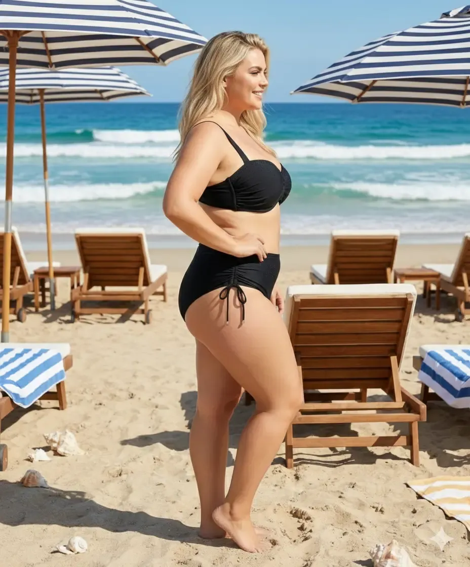 Kadın Siyah Taş İşlemeli Astarlı Bikini Takım HZL25S-LC3361