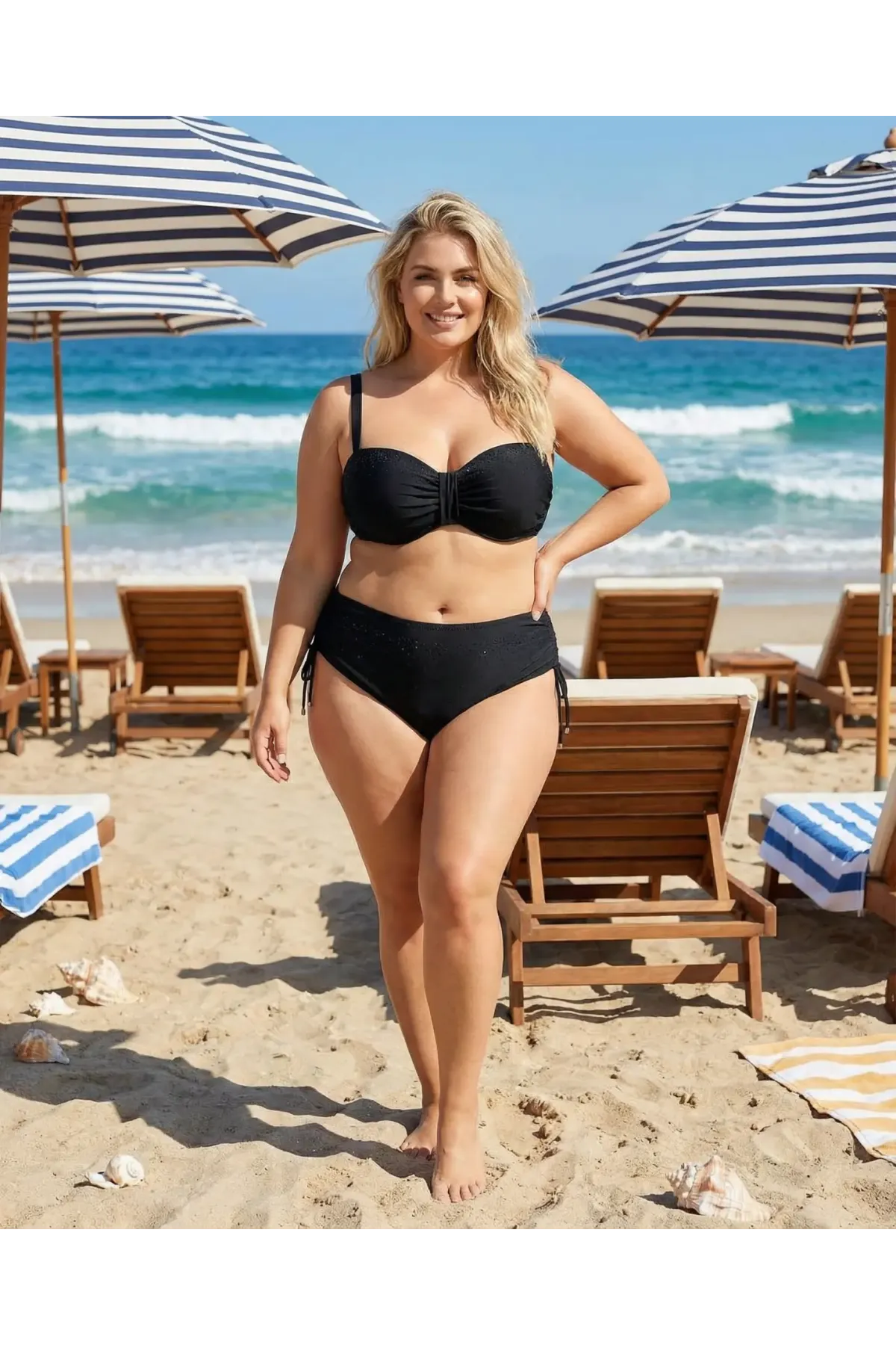 Kadın Siyah Taş İşlemeli Astarlı Bikini Takım HZL25S-LC3361