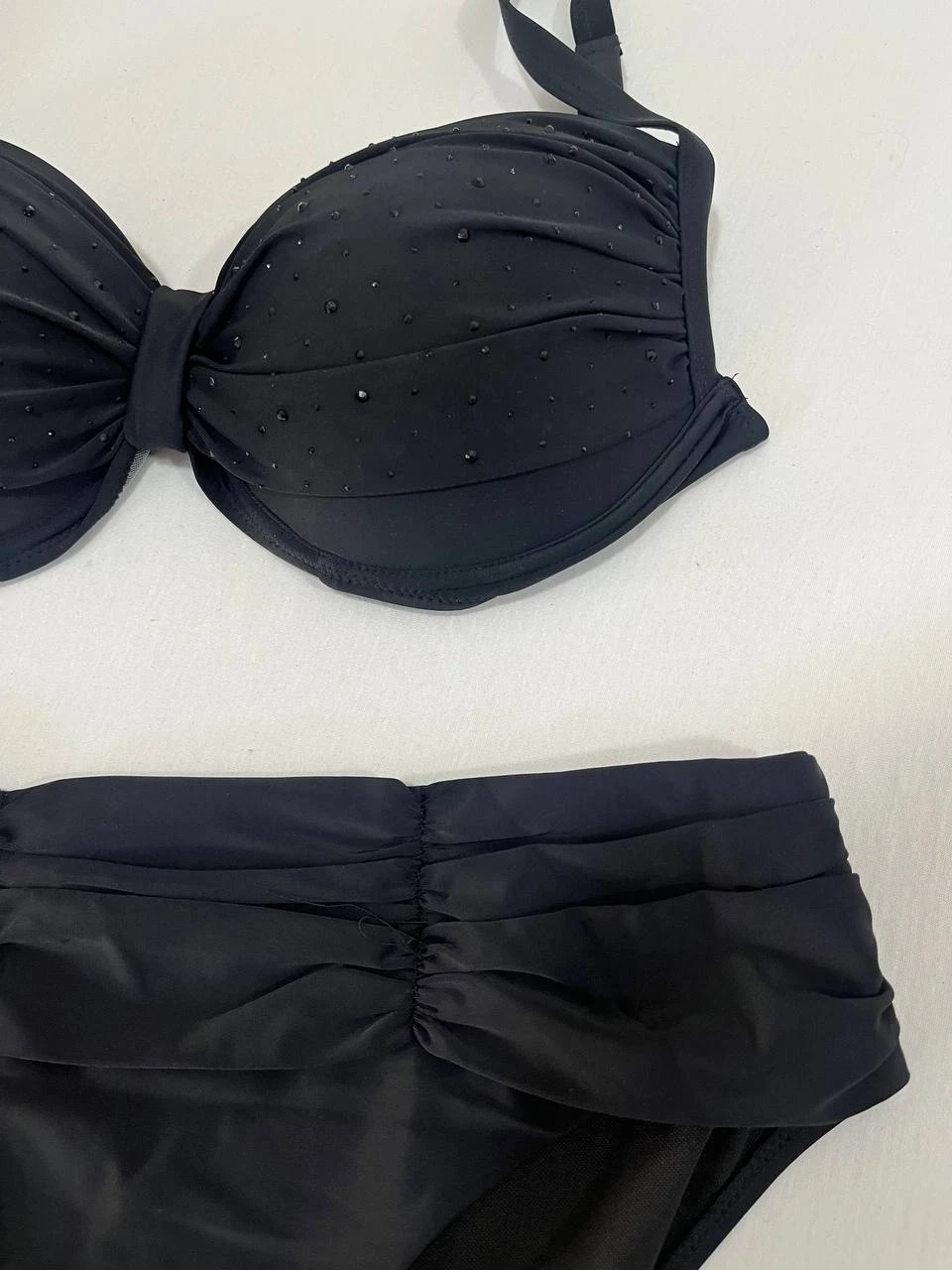 Kadın Siyah Taş İşlemeli Astarlı Büyük Beden Bikini Takımı HZL25S-LC01