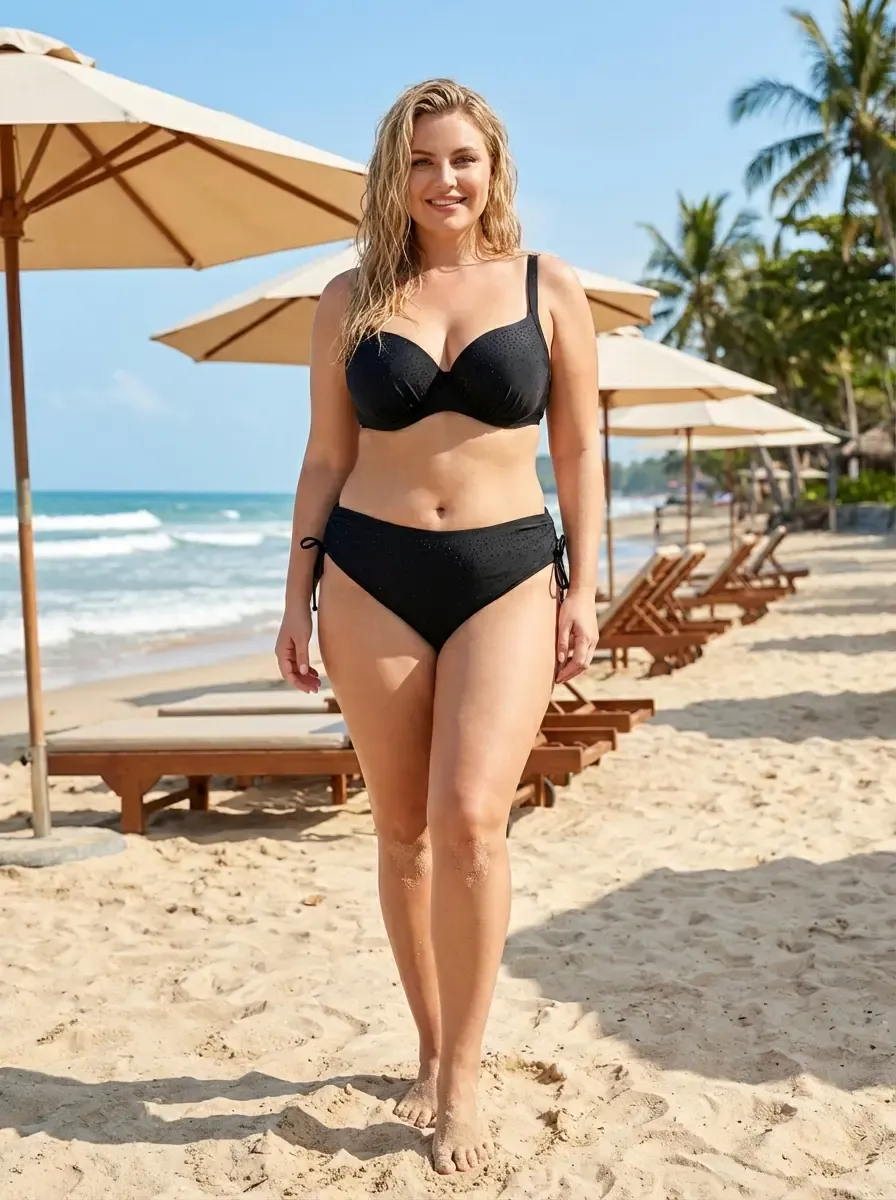 Kadın Siyah Taş İşlemeli Astarlı Büyük Beden Bikini Takımı HZL25S-LC2099