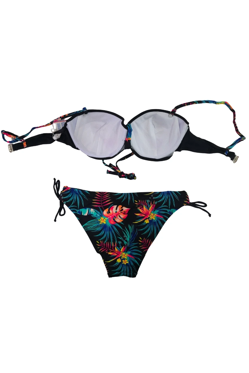 Kadın Siyah Taş İşlemeli Desenli Astarlı Bikini Takım HZL25S-LC209