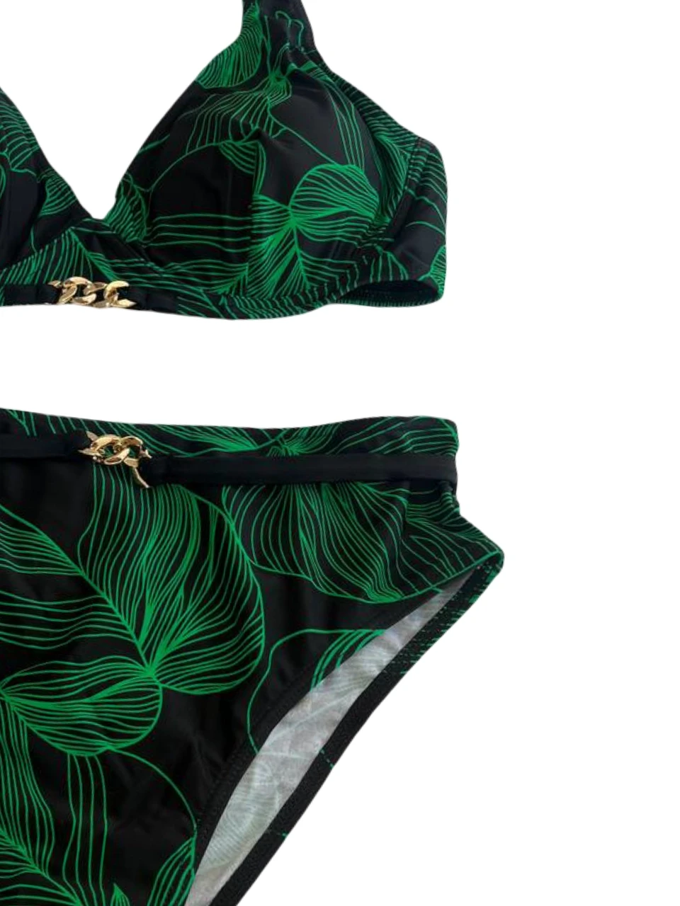 Kadın Siyah Yeşil Aksesuar Detaylı Astarlı Bikini Takımı HZL25S-LC25147