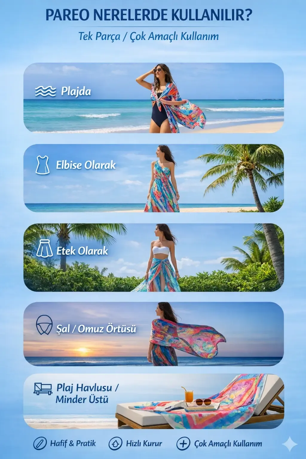 Kadın Turkuaz İpeksi Dokulu İthal Şifon Pareo HZL26-LC000