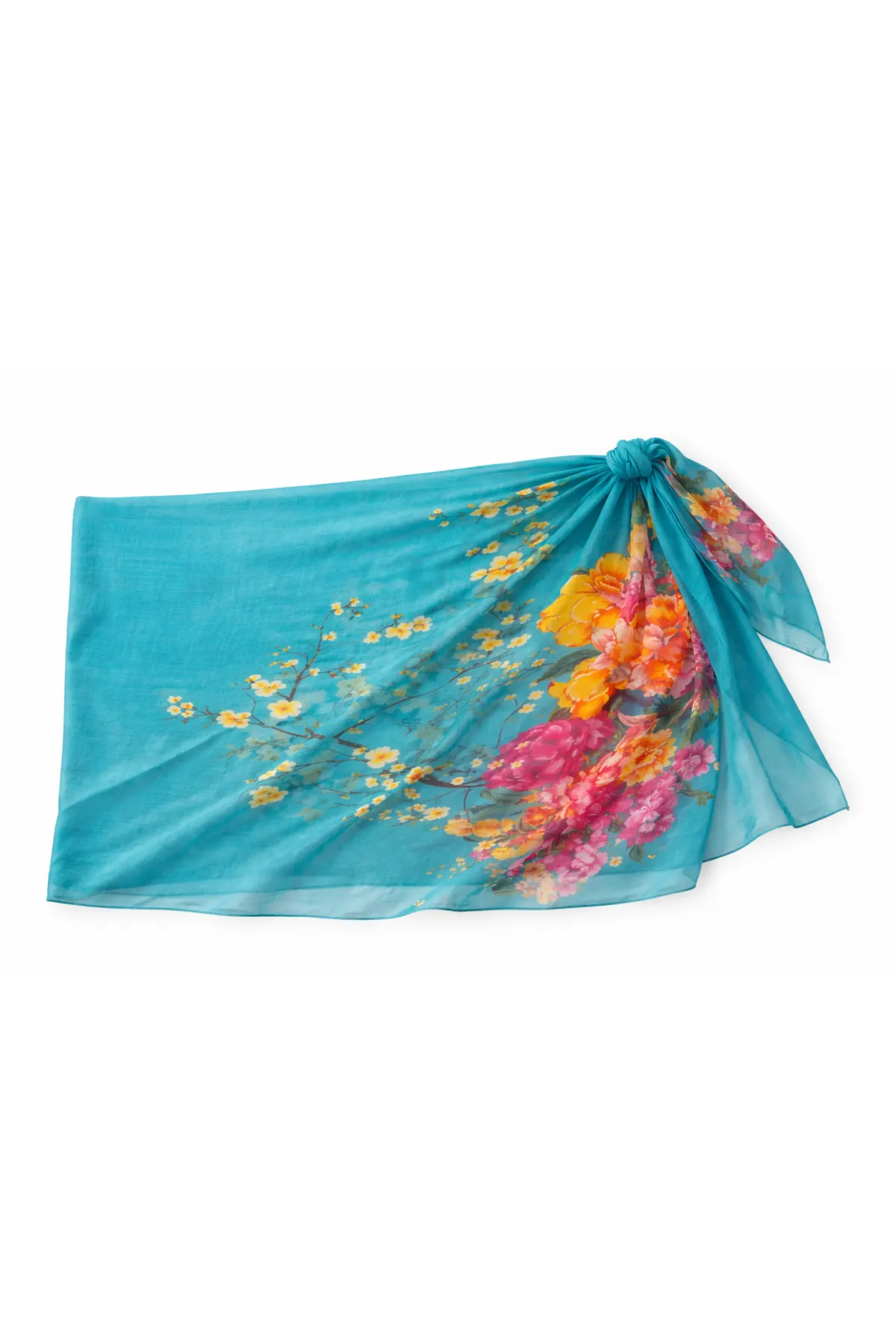 Kadın Turkuaz İpeksi Dokulu İthal Şifon Pareo HZL26-LC000