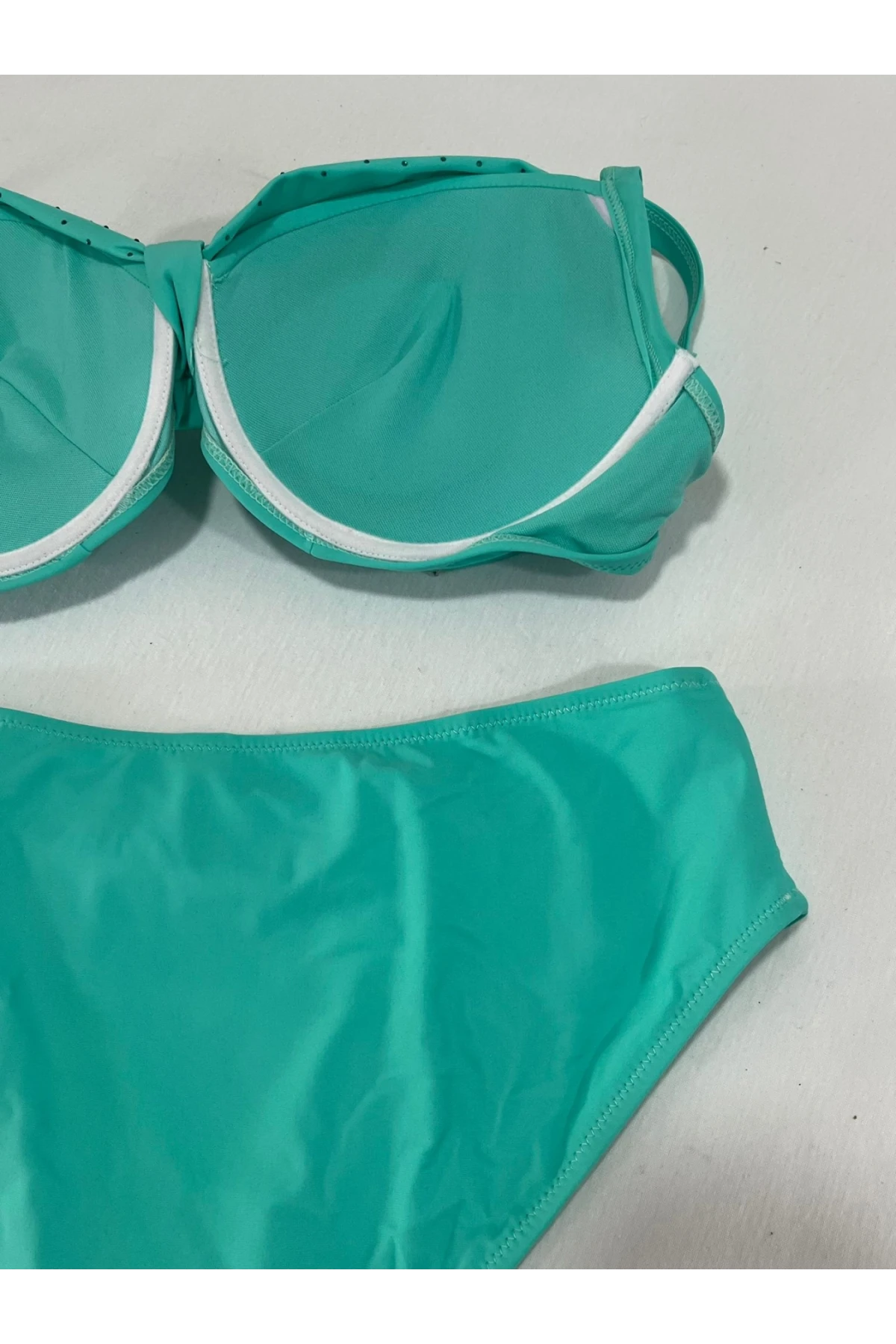 Kadın Turkuaz Taş İşlemeli Astarlı Büyük Beden Bikini Takımı HZL25S-LC01