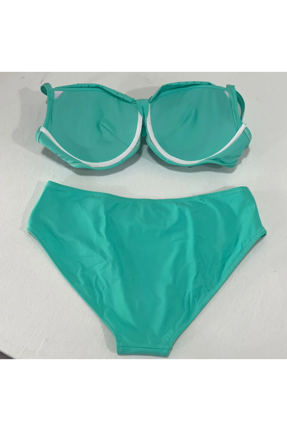 Kadın Turkuaz Taş İşlemeli Astarlı Büyük Beden Bikini Takımı HZL25S-LC01