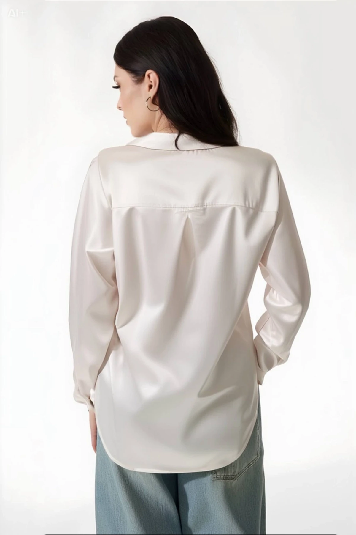 Kadın Yeni Krem Hafif Dökümlü Saten Yüzeyli Gömlek HZL22W-BD139641