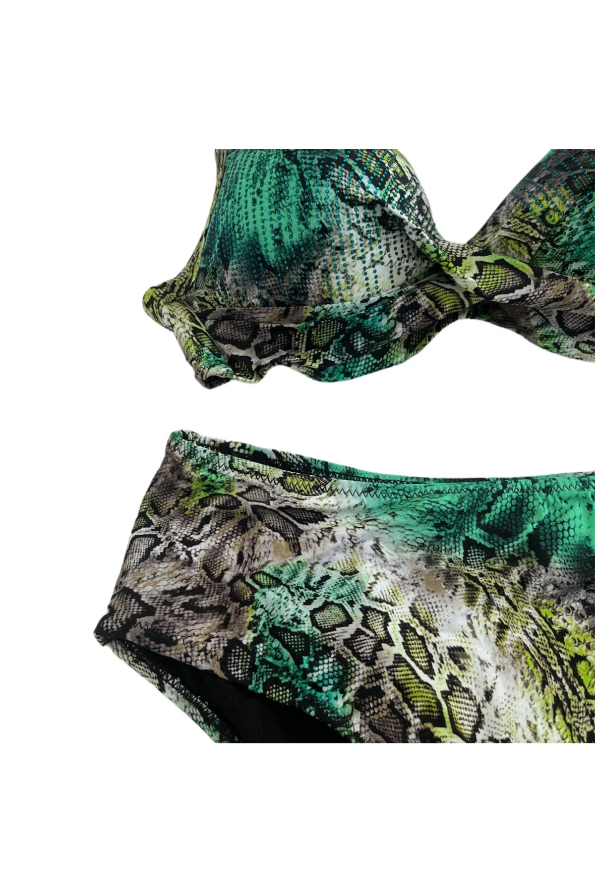 Kadın Yeşil Leopar Desenli Astarlı Büyük Beden Bikini Takımı HZL25S-LC25006