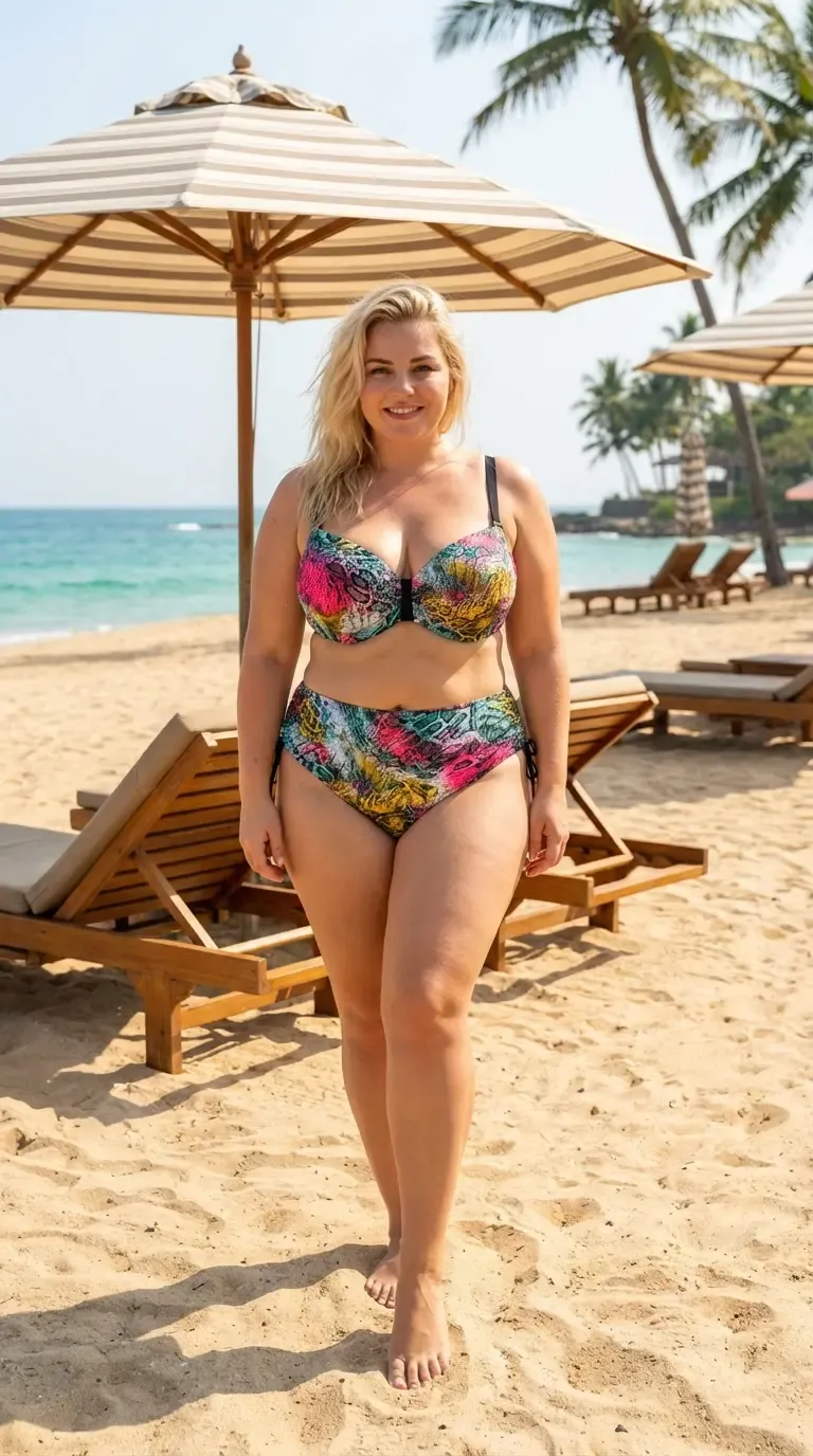 Kadın Yeşil Pembe Leopar Desenli Astarlı Büyük Beden Bikini Takımı HZL26S-LC506