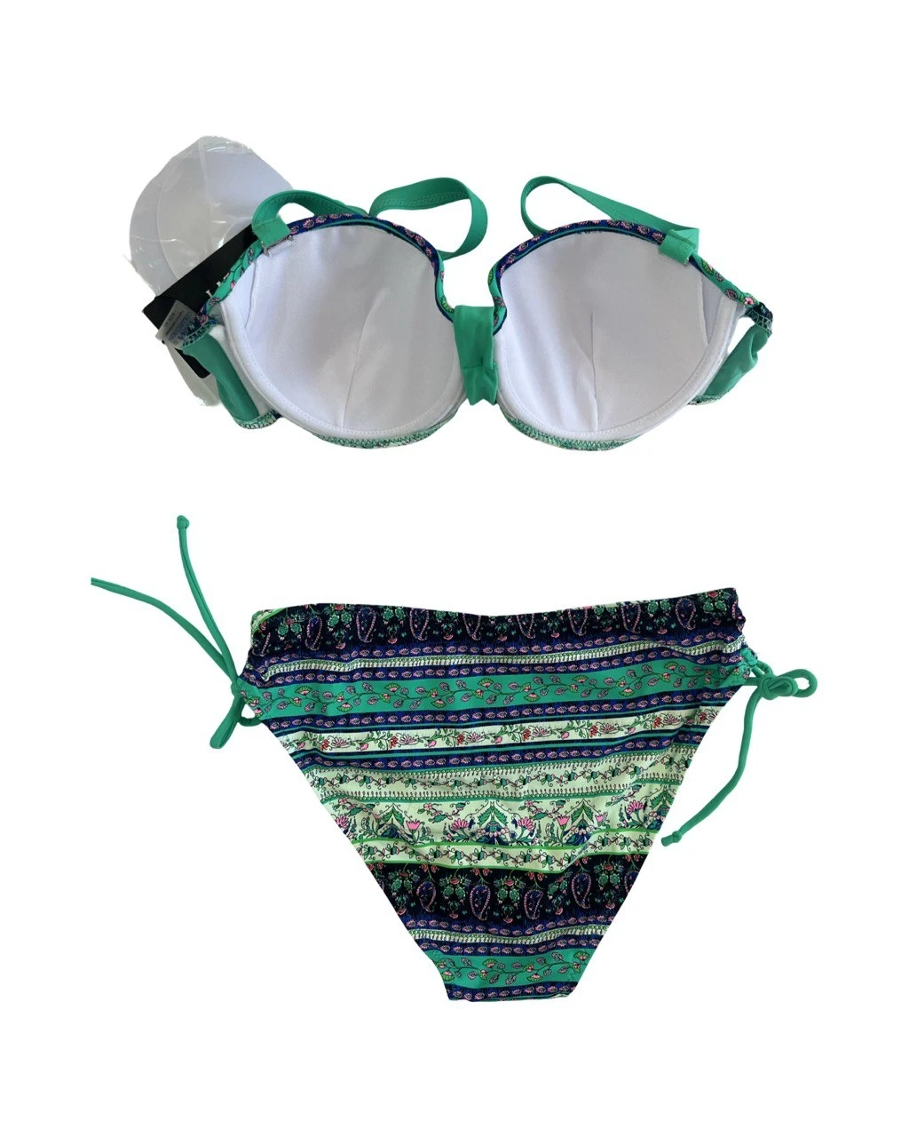 Kadın Yeşil Taş İşlemeli Etnik Desenli Astarlı Bikini Takımı HZL25S-LC3305