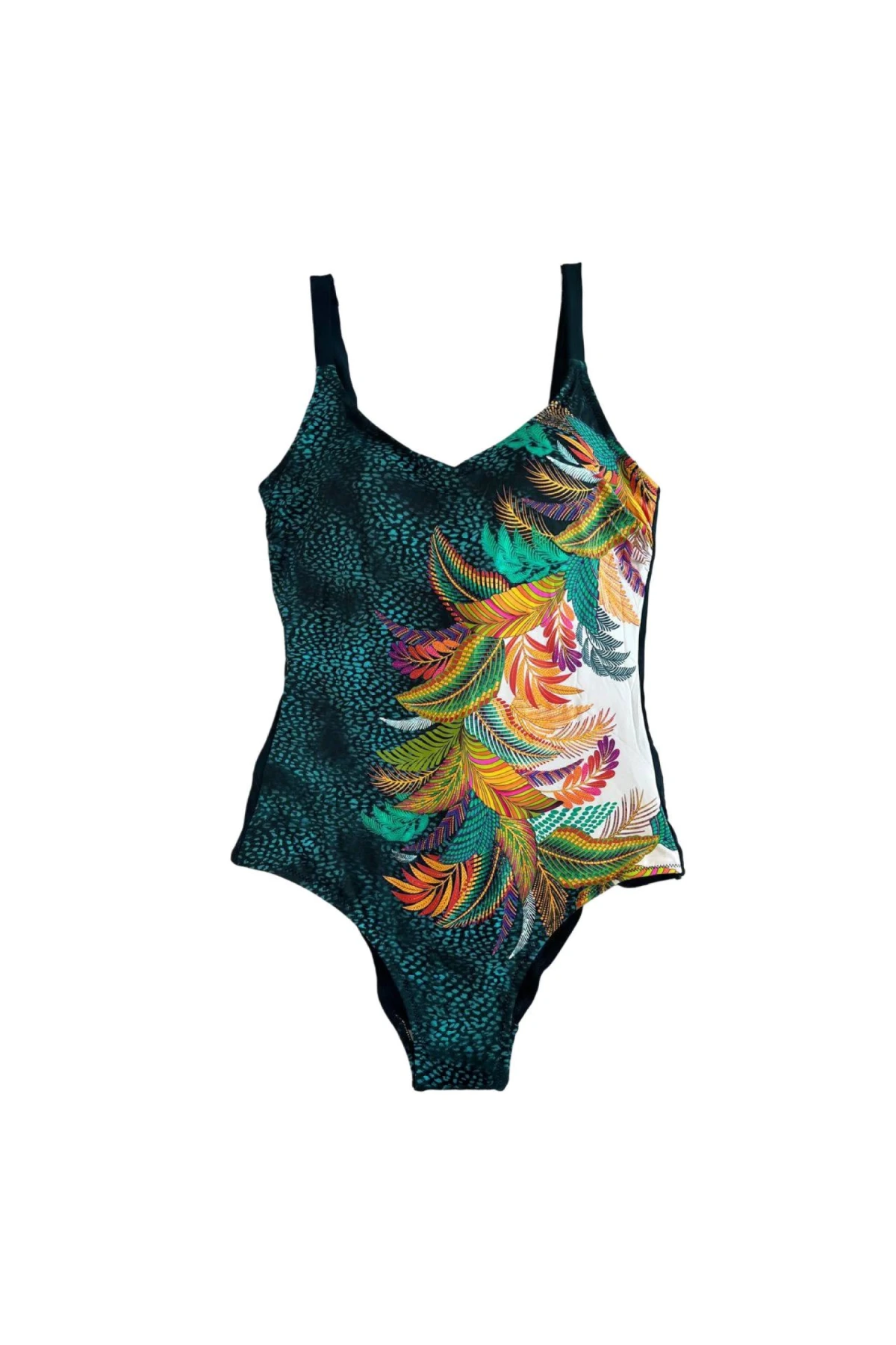 Kadın Yeşil Tropikal Yaprak Desen Yüzücü Mayo HZL25S-LC0046