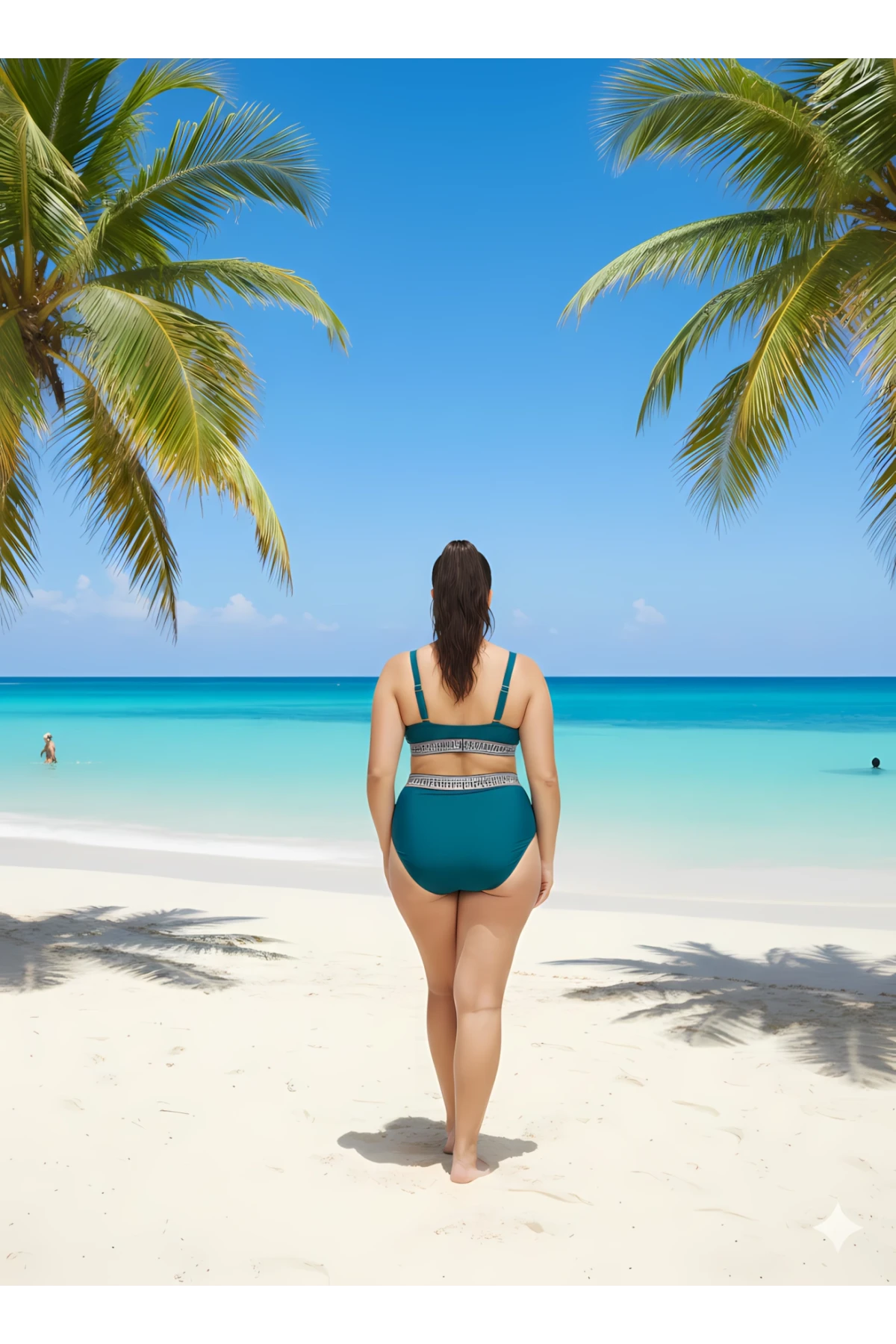 Kadın Yeşil Yüksek Bel Şerit Detaylı Destekli Büyük Beden Bikini Takımı HZL25S-LC201