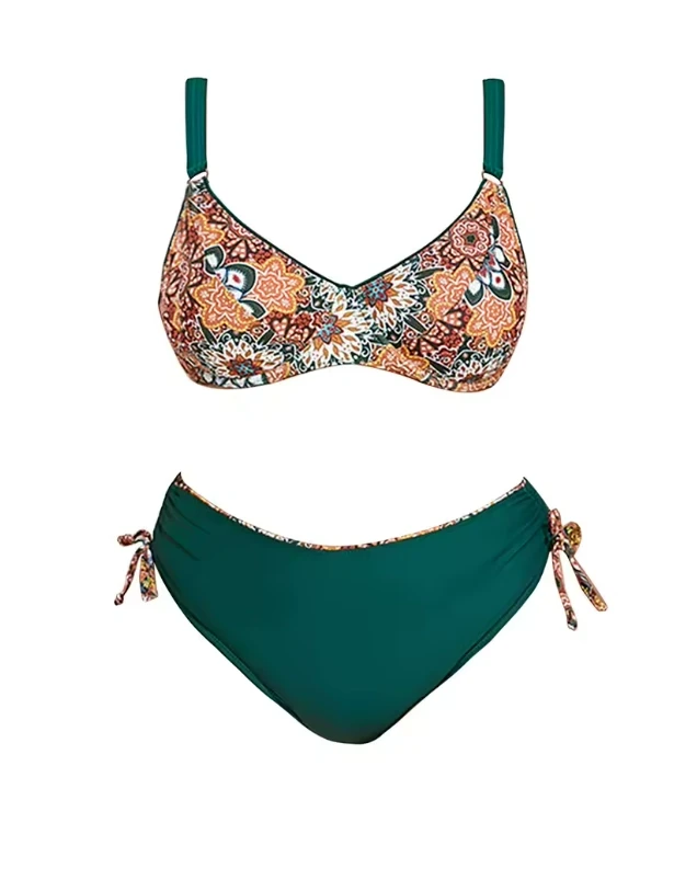 Kadın  Zümrüt Yeşil Etnik Desen Büyük Beden Bikini Takım HZL25S-LC3310