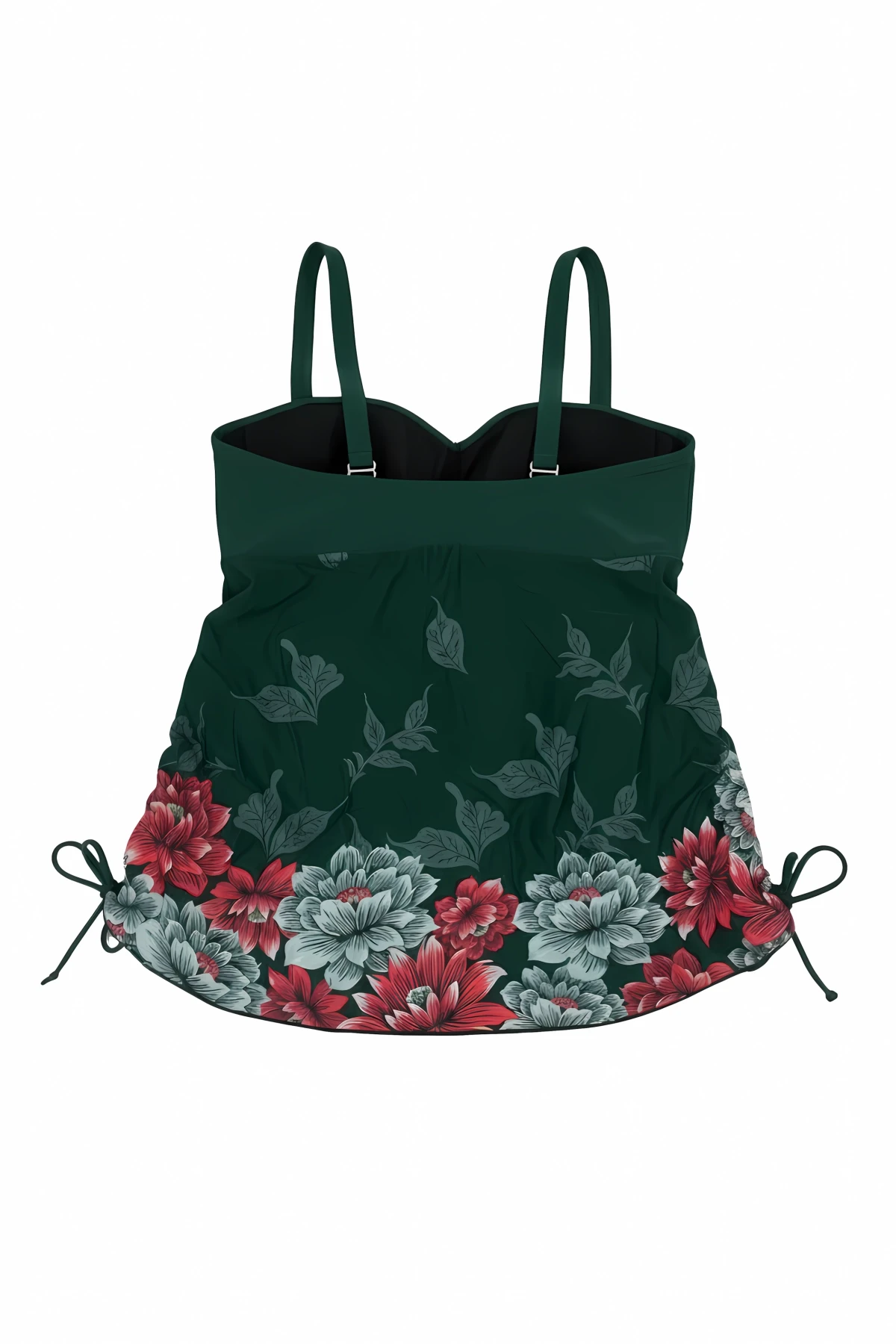 Kadın Zümrüt Yeşili Çiçek Desenli Elbise Model Büyük Beden Slipli Tankini HZL24S-LC4009