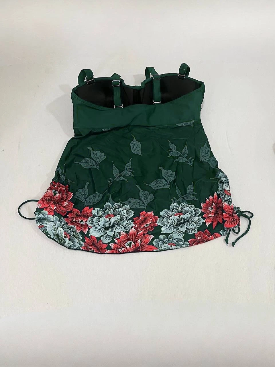 Kadın Zümrüt Yeşili Çiçek Desenli Elbise Model  Slipli Tankini HZL24S-LC4009