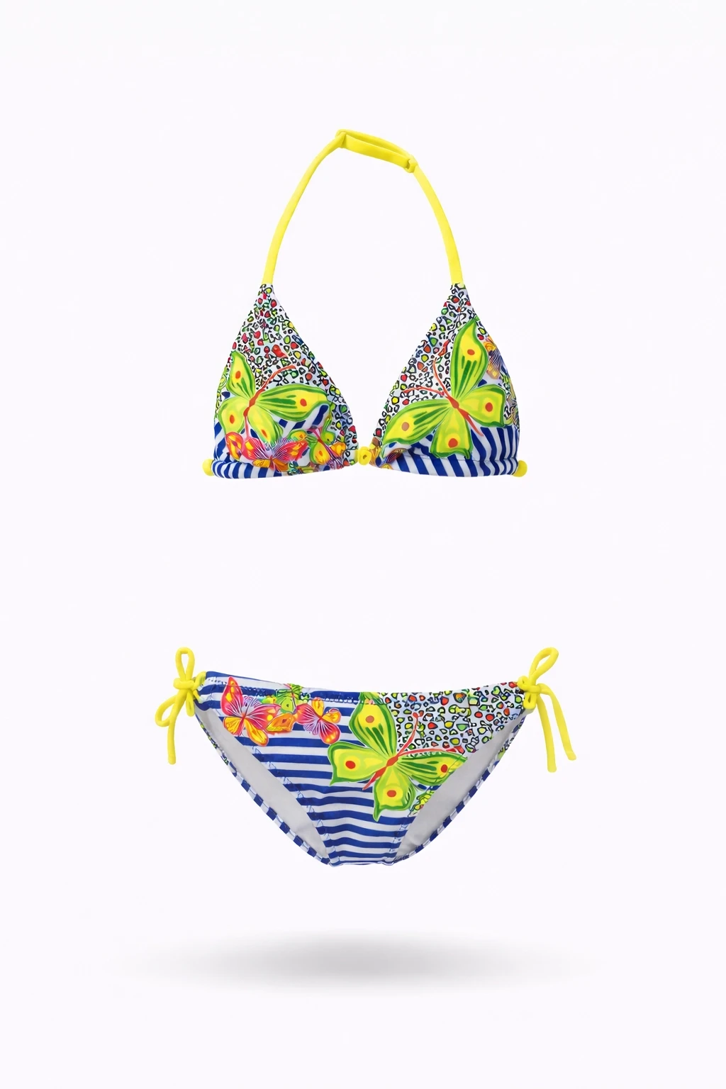 Kız Çocuk Lacivert Kelebek Desenli  2-8 Yaş Üçken Bikini Takım HZL24S-LC2134