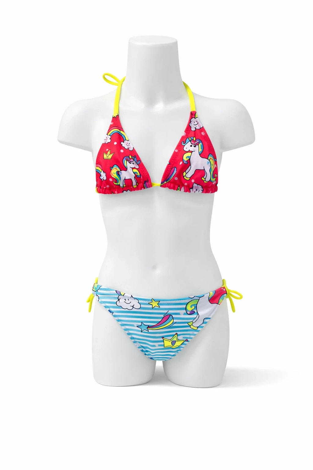 Kız Çocuk Mavi Neon Pembe Unicorn Temalı Bikini Takım HZL25S-LC19049
