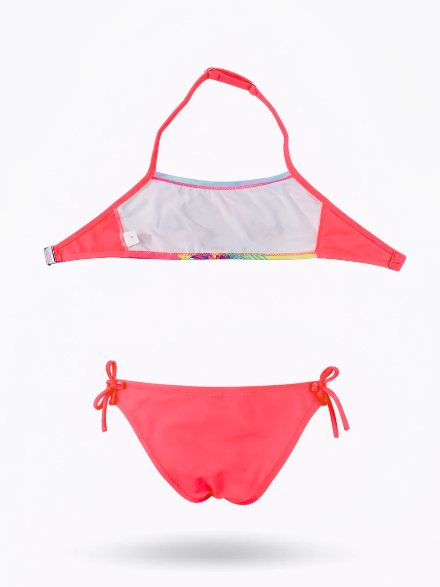 Kız Çocuk Neon Pembe Desenli  2-8 Yaş Straplez Bikini Takım HZL24S-LC3652