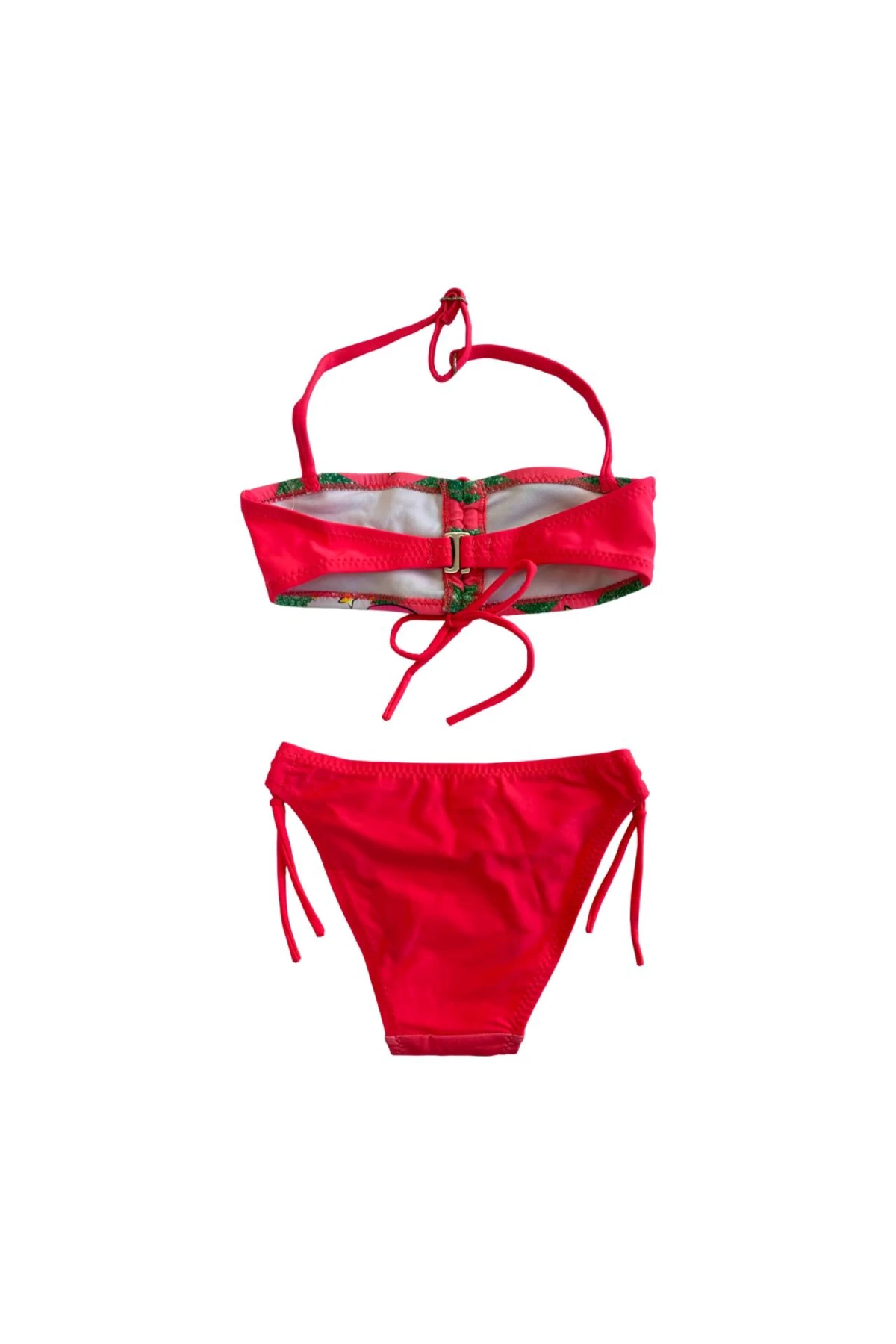 Kız Çocuk Neon Pembe Unicorn Desenli  2-8 Yaş Straplez Bikini Takım HZL24S-LC3658