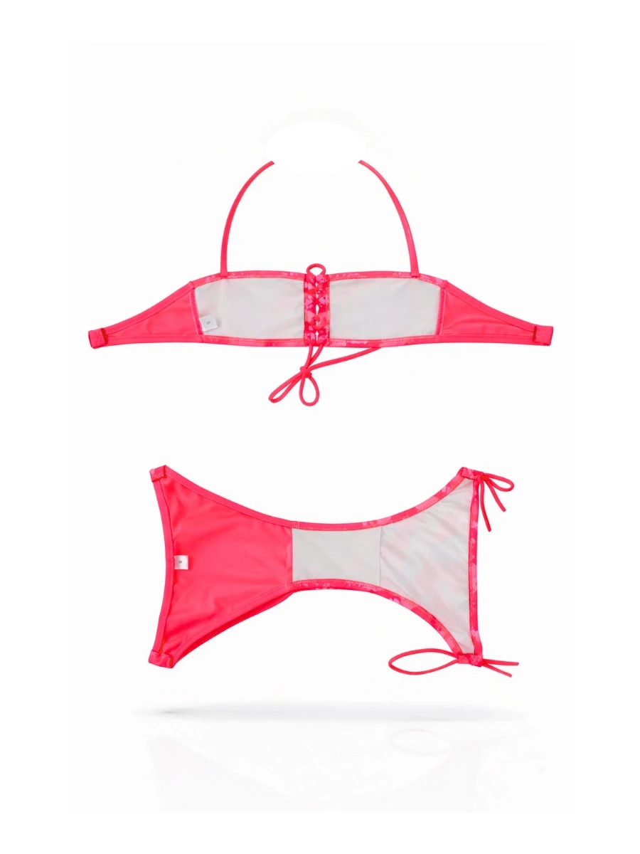 Kız Çocuk Neon Pembe Unicorn Desenli  2-8 Yaş Straplez Bikini Takım HZL24S-LC3658