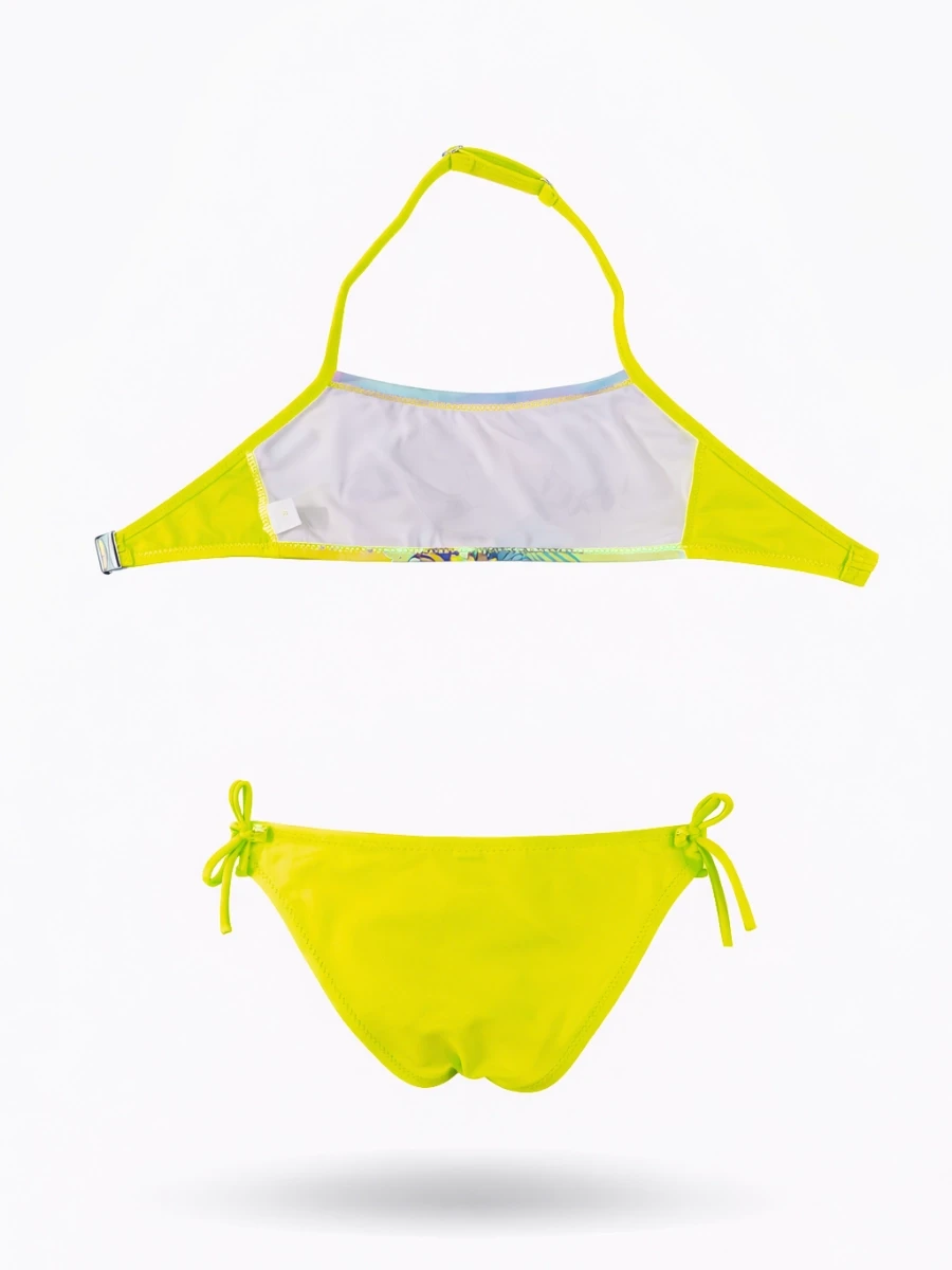 Kız Çocuk Neon Sarı Desenli  2-8 Yaş Straplez Bikini Takım HZL24S-LC3652