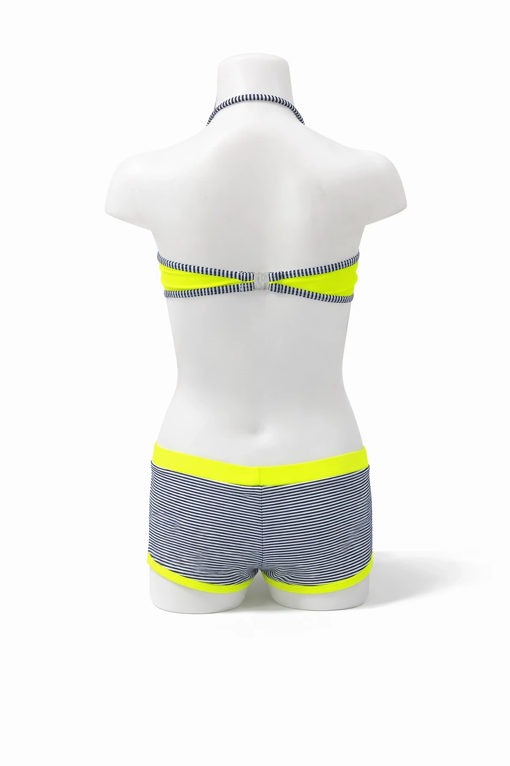 Kız Çocuk Neon Sarı Siyah Çizgili Şortlu 4-12 Yaş Straplez Bikini Takım HZL24S-LC9034