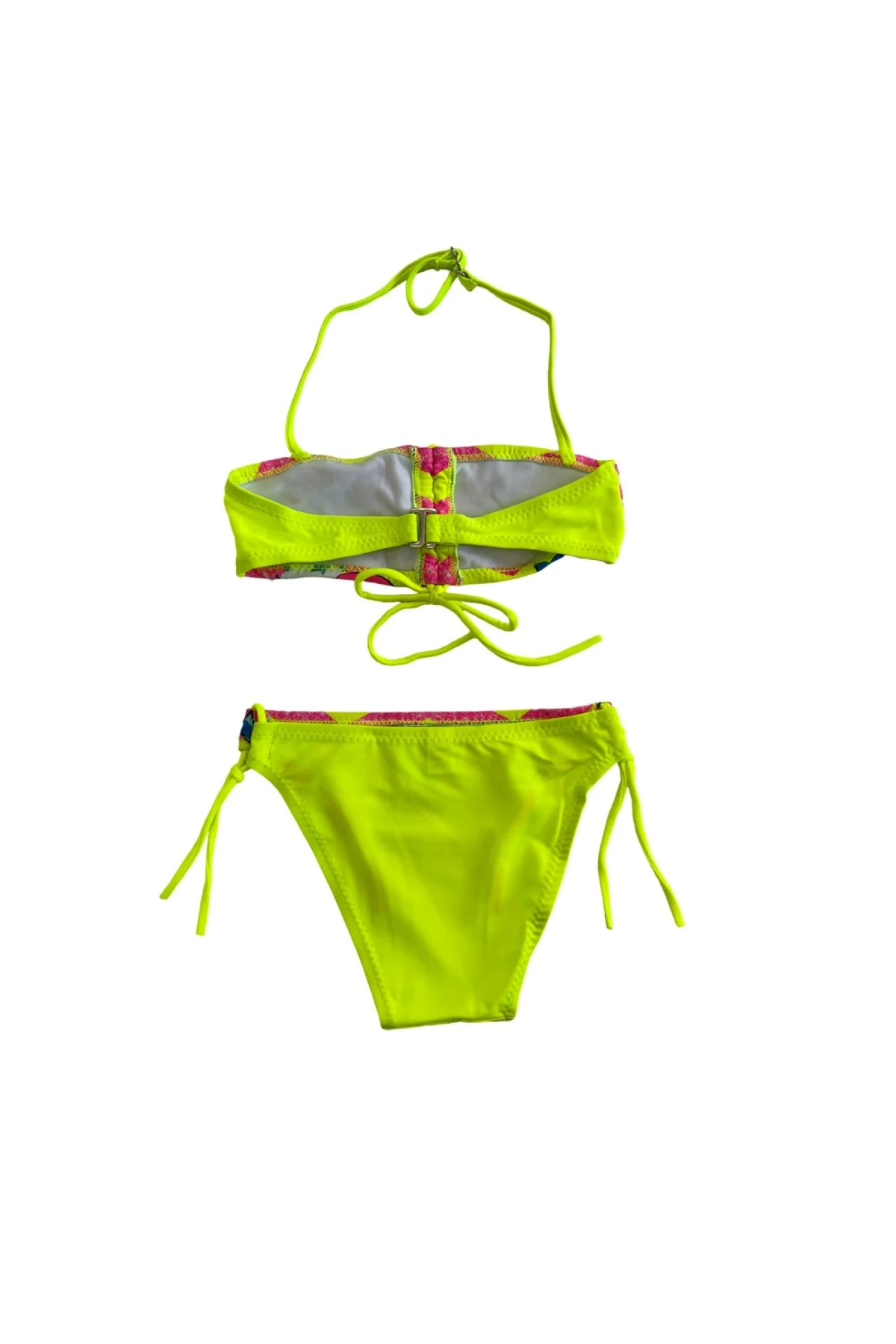 Kız Çocuk Neon Sarı Unicorn Desenli  2-8 Yaş Straplez Bikini Takım HZL24S-LC3658