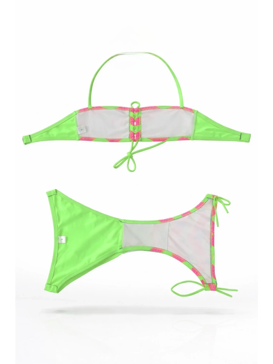Kız Çocuk Neon Yeşil Unicorn Desenli  2-8 Yaş Straplez Bikini Takım HZL24S-LC3658