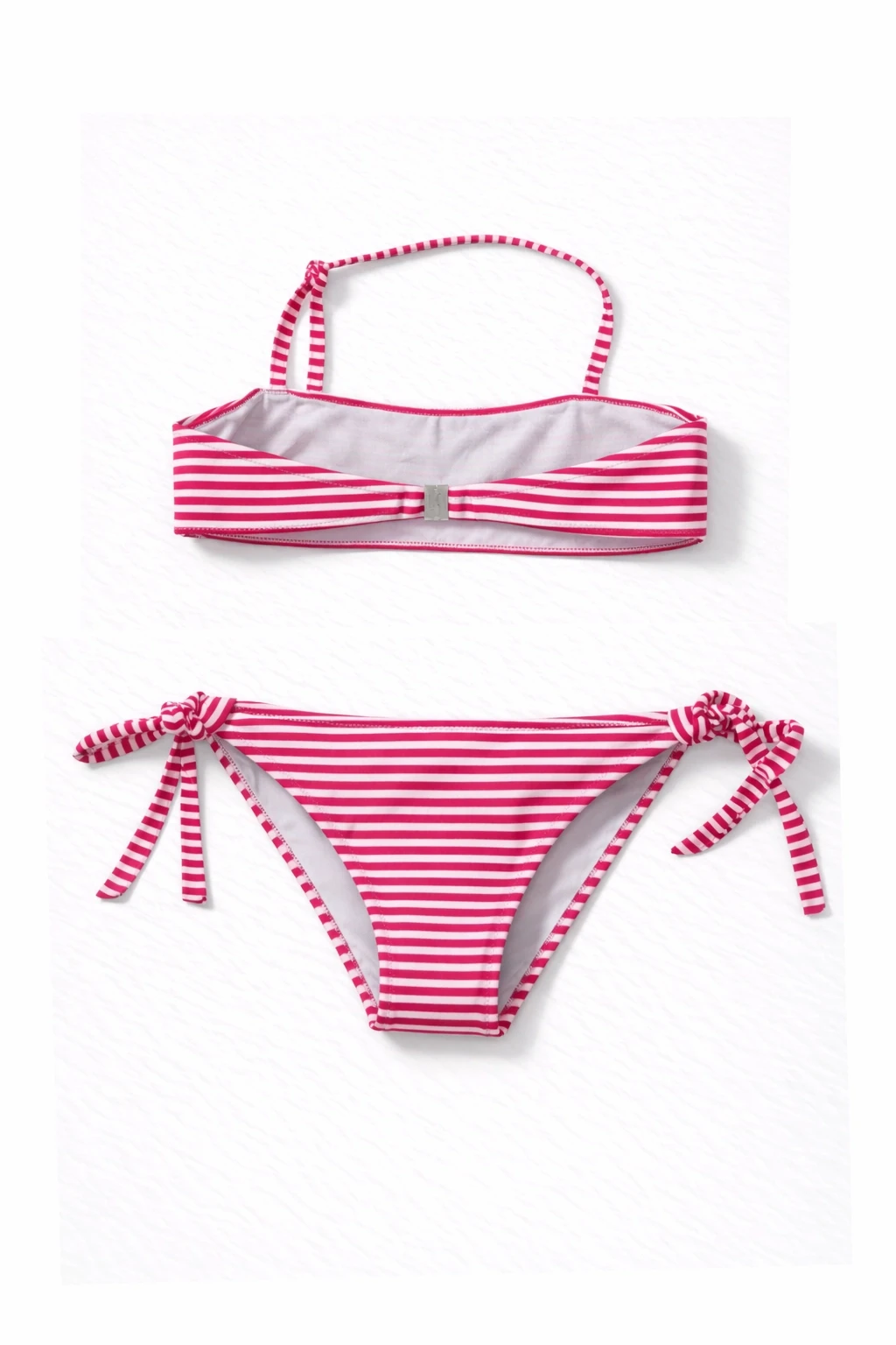 Kız Çocuk Pembe Beyaz Çizgili Arı Çıkartmalı 4-12 Yaş Straplez Bikini Takım HZL24S-LC3228