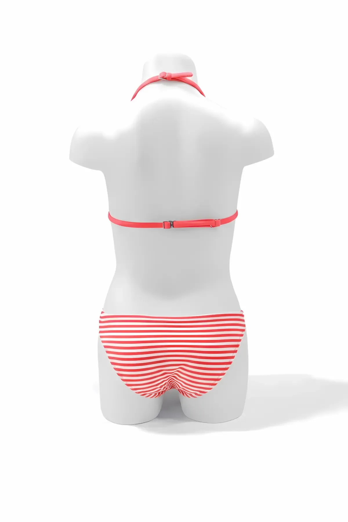 Kız Çocuk Pembe Beyaz Çizgili Flamingo Desenli  4-12 Yaş Üçgen Bikini Takım HZL24S-LC171