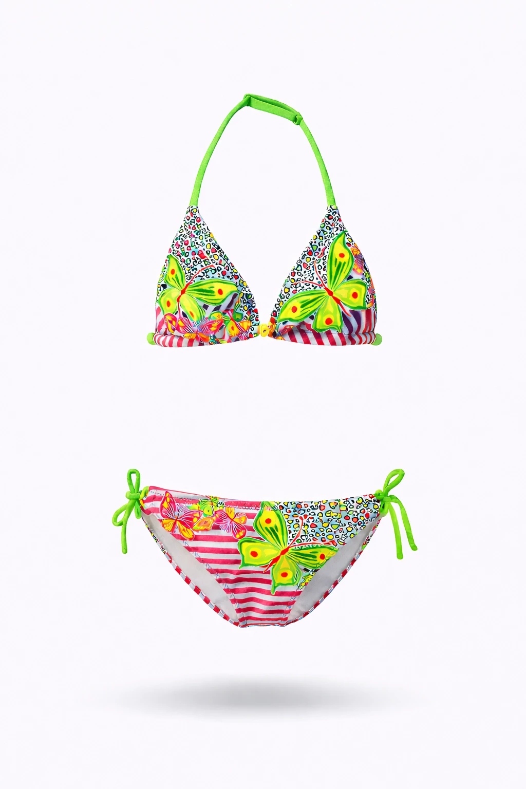Kız Çocuk Pembe Kelebek Desenli  2-8 Yaş Üçken Bikini Takım HZL24S-LC2134