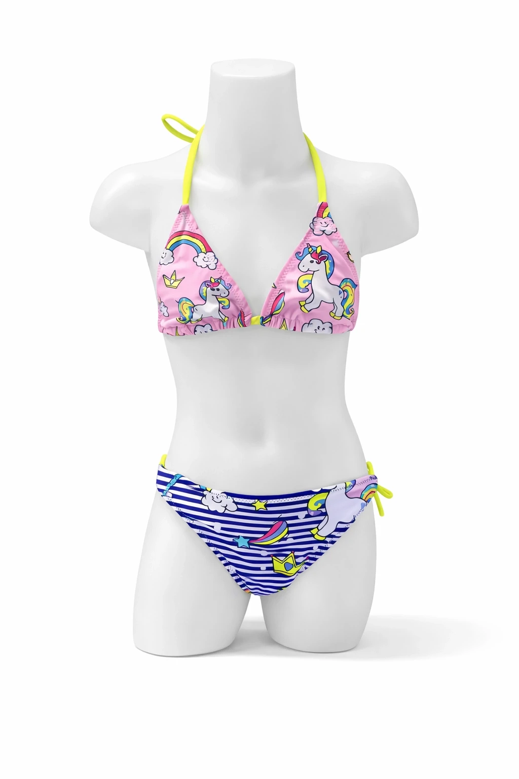 Kız Çocuk Pembe Lacivert Unicorn Temalı Bikini Takım HZL25S-LC19049