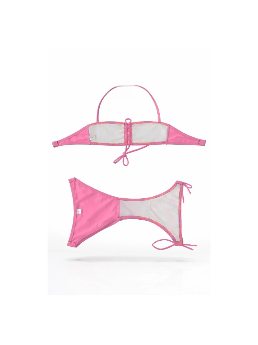 Kız Çocuk Pembe Unicorn Desenli  2-8 Yaş Straplez Bikini Takım HZL24S-LC3658