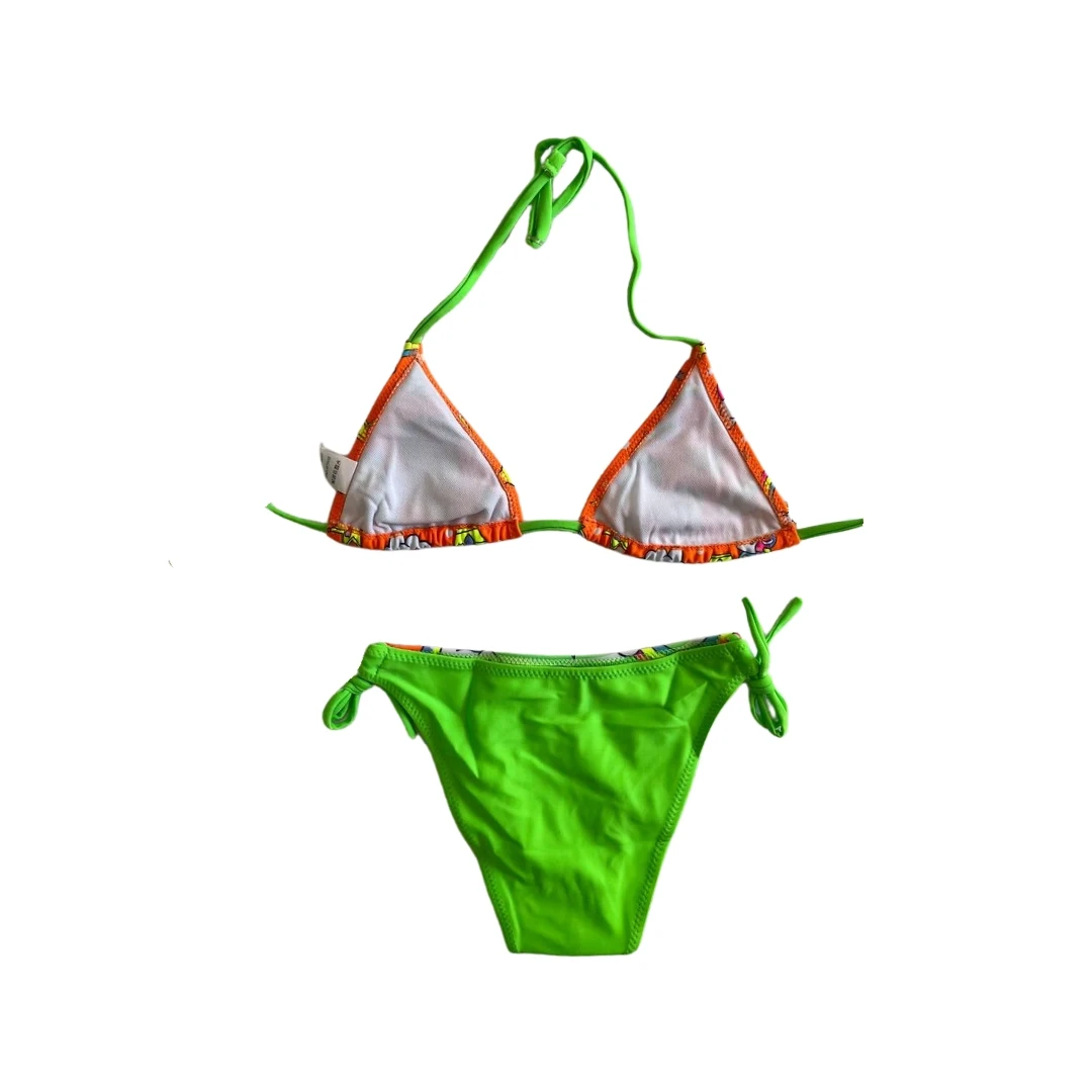 Kız Çocuk Turuncu Yeşil Unicorn Temalı Bikini Takım HZL25S-LC19049