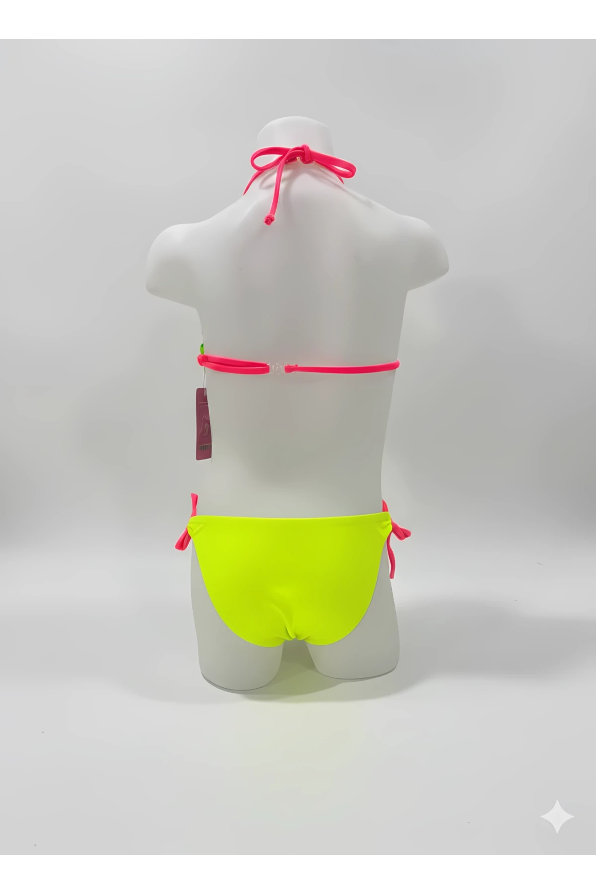 Kız Çocuk Yeşil Flamingo Glow Desenli  6-14 Yaş Üçken Bikini Takım HZL26S-LC9018