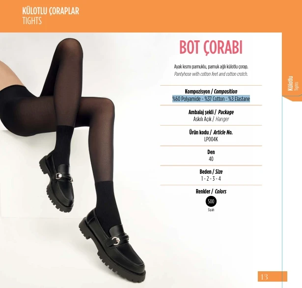 Penti 6lı Paket BOT ÇORABI 40 den Siyah Külotlu Çorap Renk No:500 HZL25-PNTB40