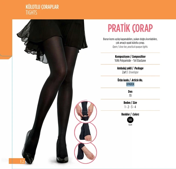 Penti 6lı Paket PRATİK ÇORAP 70 den Siyah Külotlu Çorap Renk No:500 HZL25-PNTE70