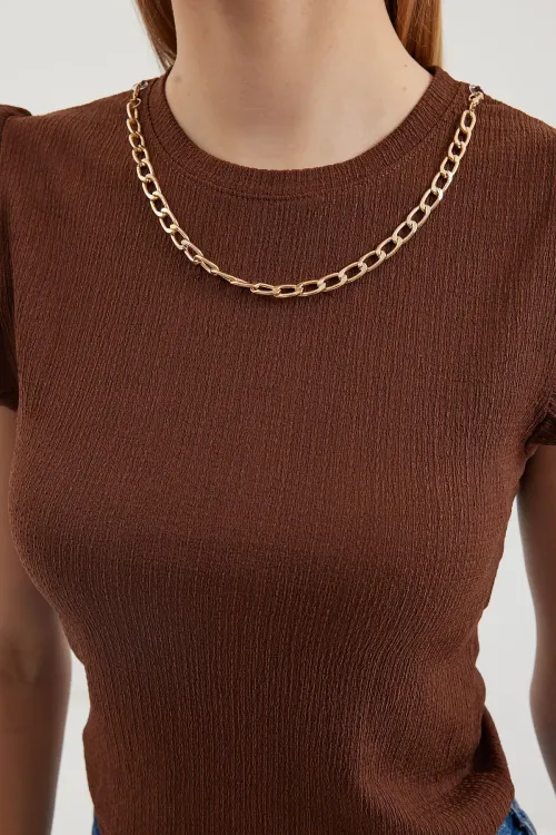 0430 Örme Bluz - Kahverengi