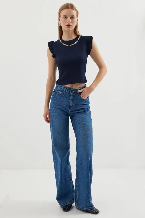 0430 Örme Bluz - Lacivert