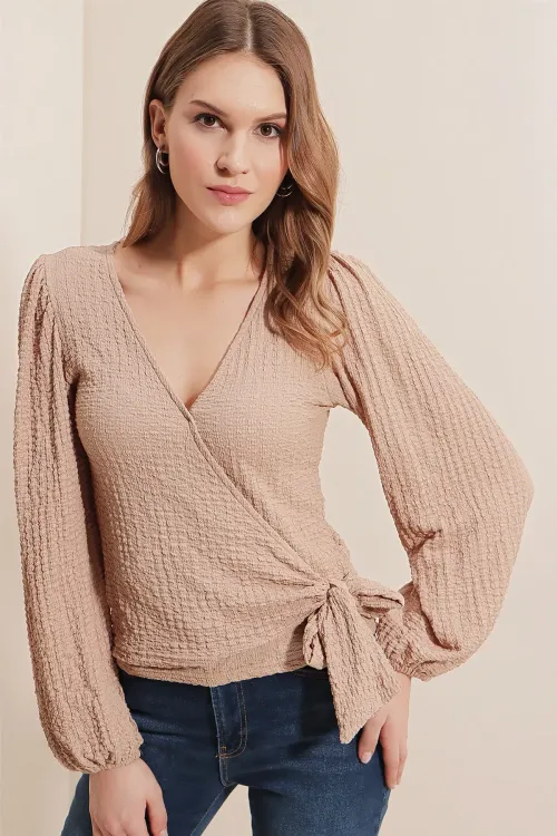 0441 Anvelop Örme Bluz - Bej