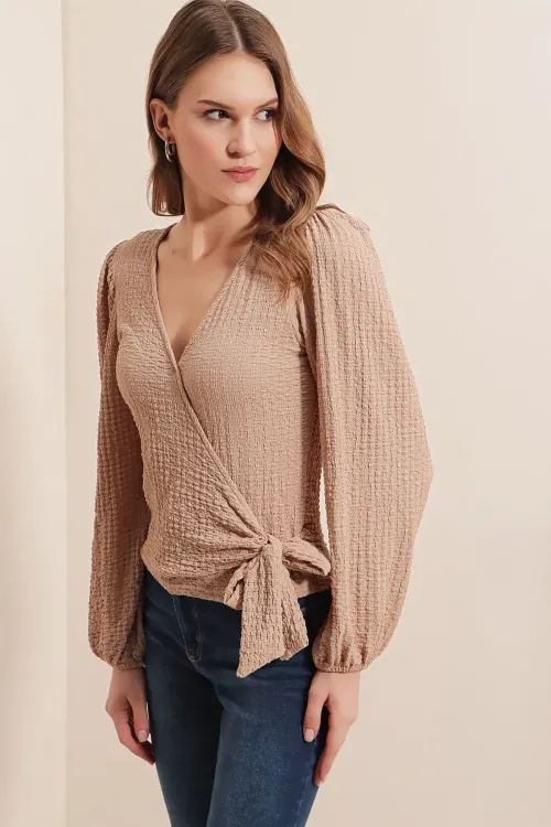 0441 Anvelop Örme Bluz - Bej