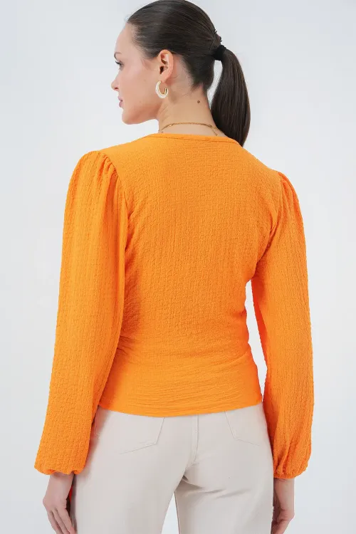 0441 Anvelop Örme Bluz - Turuncu