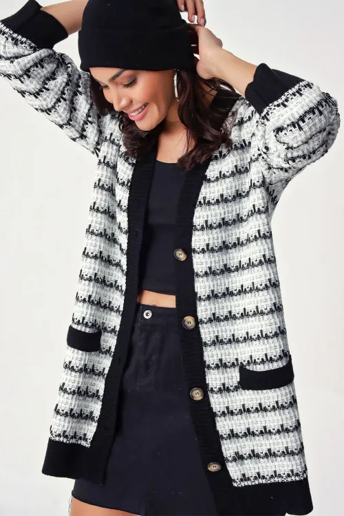 10298 Tüvil Görünümlü Triko Hırka - Beyaz