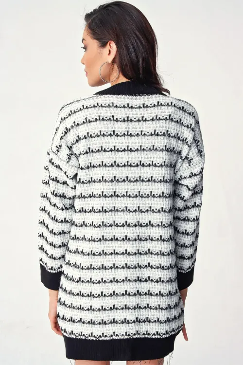 10298 Tüvil Görünümlü Triko Hırka - Beyaz