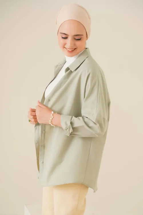 103901 Oversize Basic Tesettür Gömlek - A.Haki